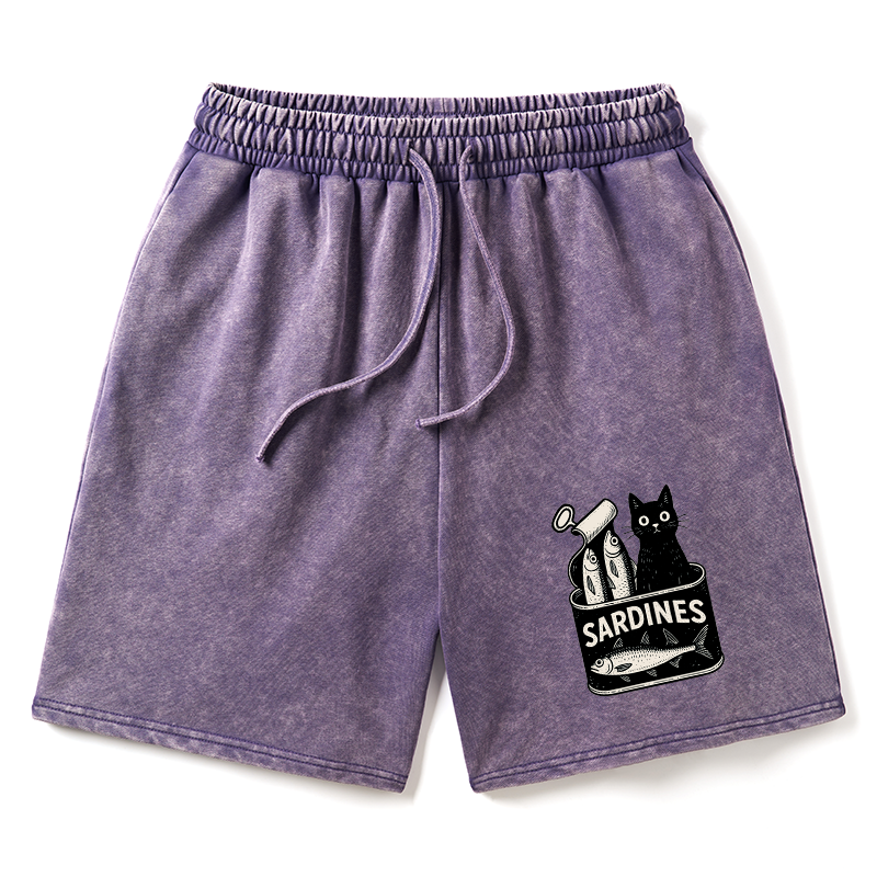 Tokyo-Tiger Cat And Canned Fish Washed Shorts