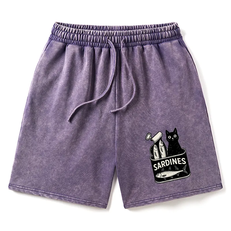 Tokyo-Tiger Cat And Canned Fish Washed Shorts