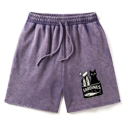 Tokyo-Tiger Cat And Canned Fish Washed Shorts