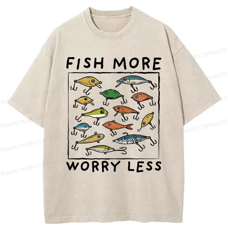 Tokyo-Tiger Funny Fish Hook Washed T-Shirt