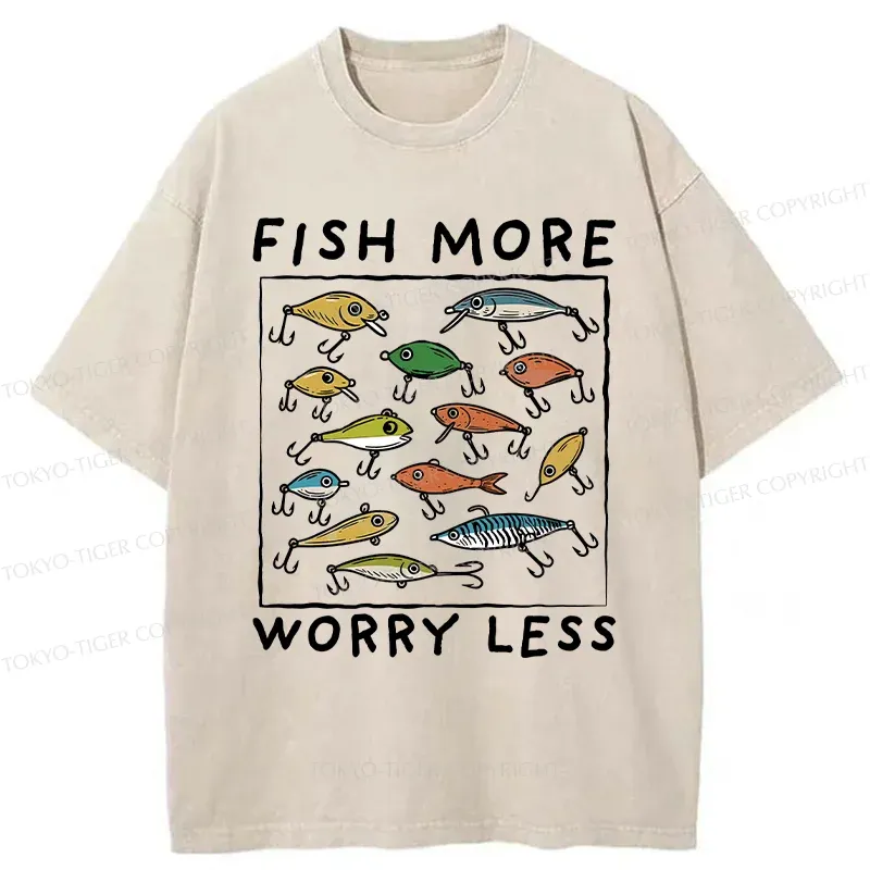 Tokyo-Tiger Funny Fish Hook Washed T-Shirt