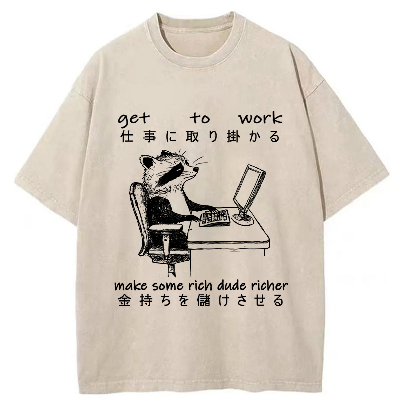 Tokyo-Tiger Raccoon Get To Work Washed T-Shirt