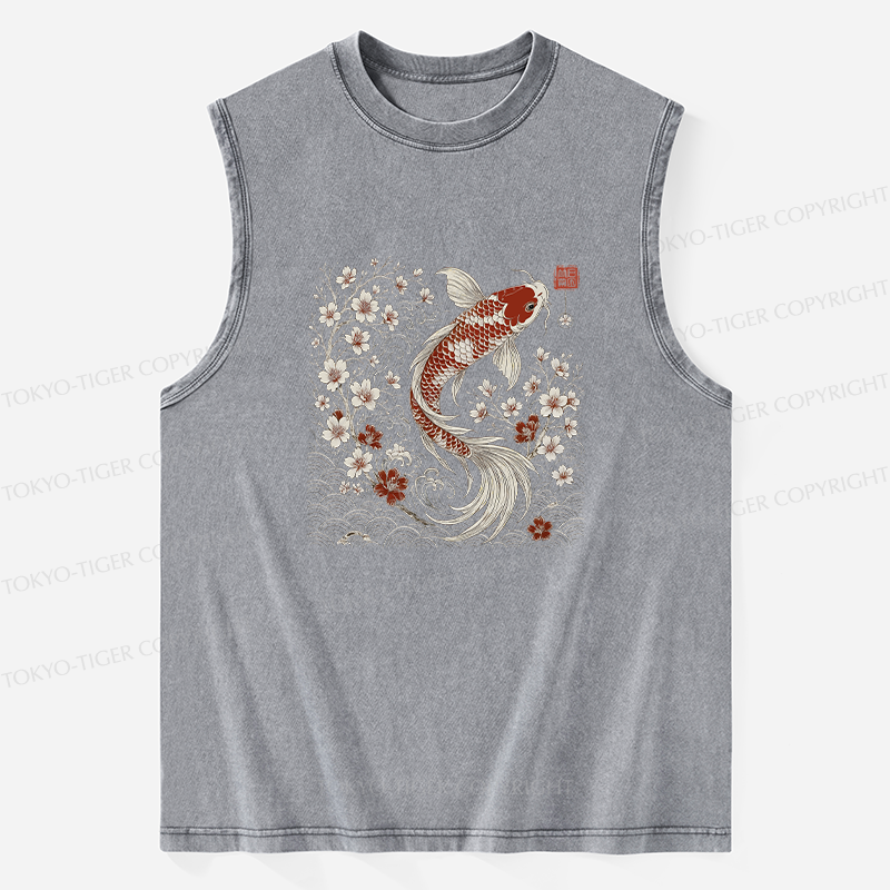 Tokyo-Tiger Vintage Sakura And Koi Washed Tank