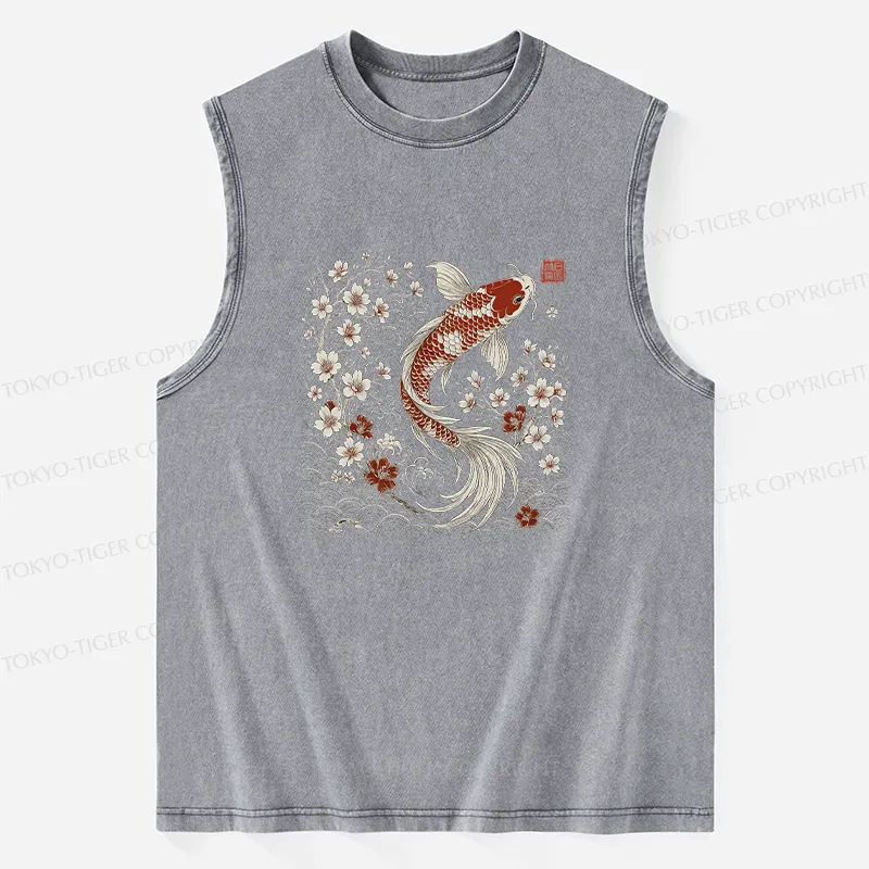 Tokyo-Tiger Vintage Sakura And Koi Washed Tank Sale