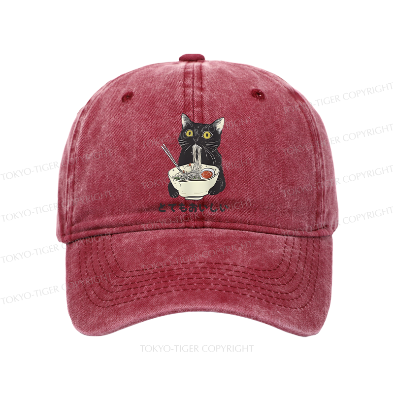 Tokyo-Tiger Cats Eat Ramen Noodles Washed Cap