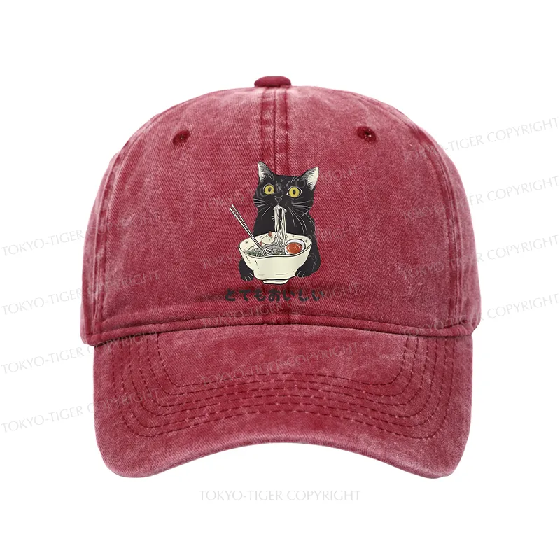 Tokyo-Tiger Cats Eat Ramen Noodles Washed Cap