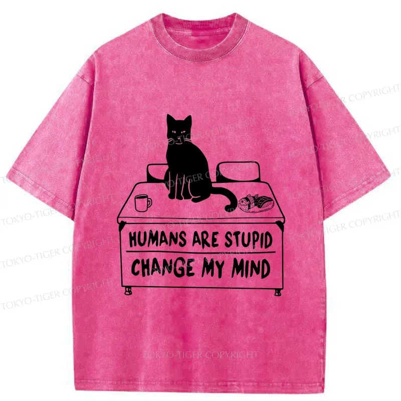 Tokyo-Tiger Funny Cat Theory Washed T-Shirt