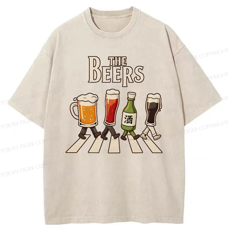 Tokyo-Tiger Beer Crossing Sidewalk Washed T-Shirt