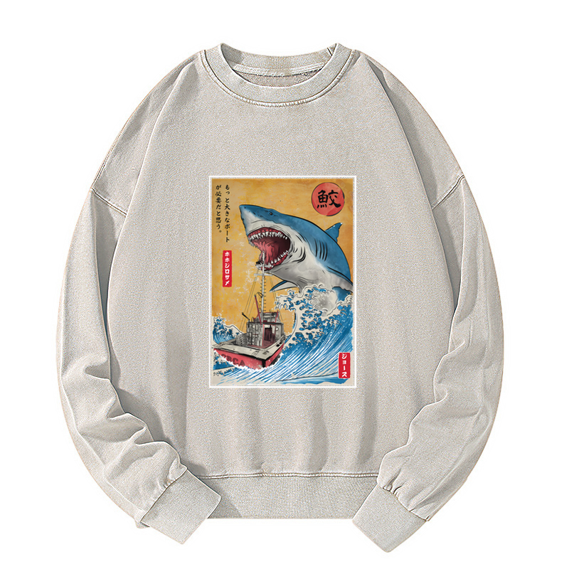 Tokyo-Tiger Ukiyoe Shark Japan Washed Sweatshirt
