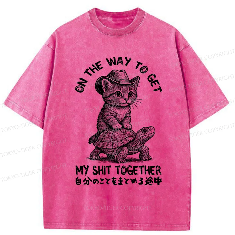 Tokyo-Tiger Cat And The Turtle Walking Together Washed T-Shirt