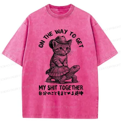 Tokyo-Tiger Cat And The Turtle Walking Together Washed T-Shirt