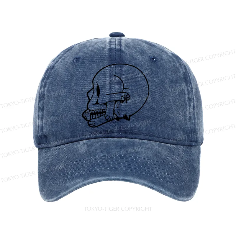 Tokyo-Tiger Funny Cat Eating Fish Washed Cap