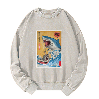 Tokyo-Tiger Ukiyoe Shark Japan Washed Sweatshirt