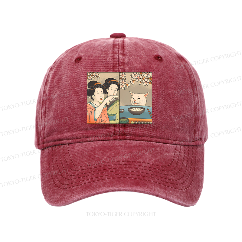 Tokyo-Tiger Japanese Woman Shouting at a Cat Washed Cap