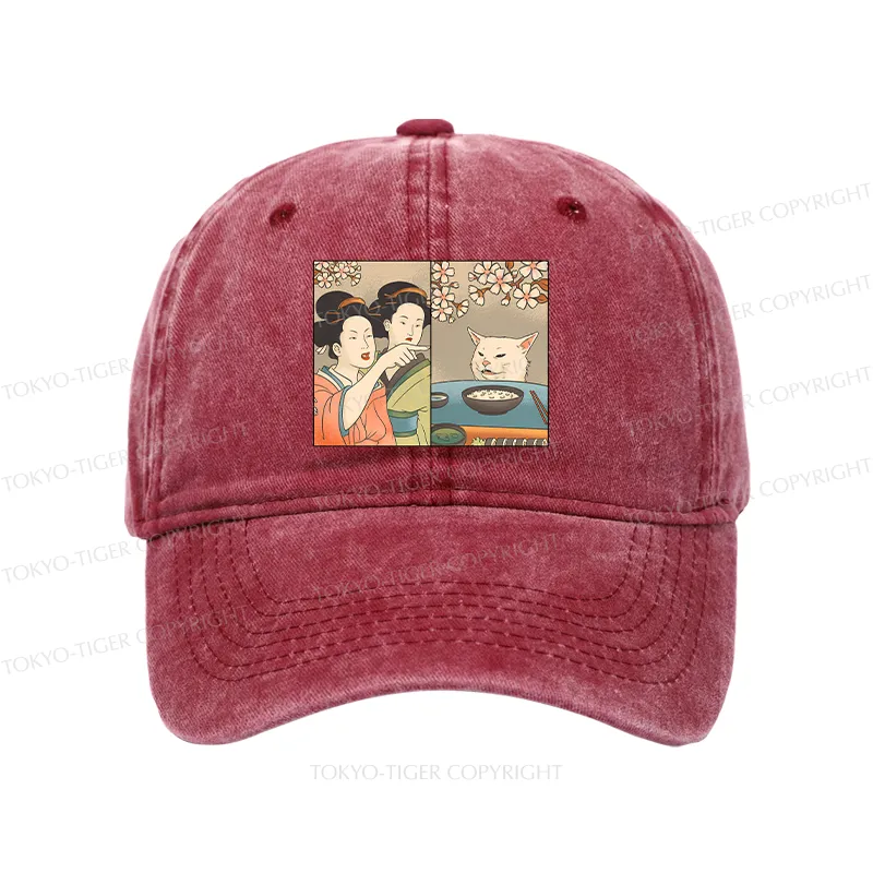 Tokyo-Tiger Japanese Woman Shouting at a Cat Washed Cap