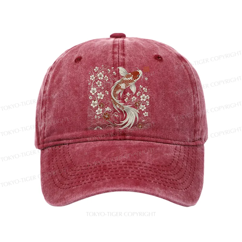 Tokyo-Tiger Vintage Sakura And Koi Washed Cap
