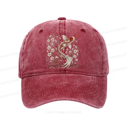 Tokyo-Tiger Vintage Sakura And Koi Washed Cap
