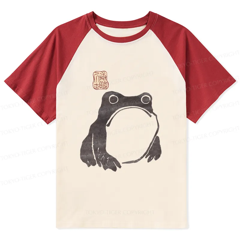 Tokyo-Tiger Matsumoto Hoji Woodblock Print Frog Raglan T-shirt