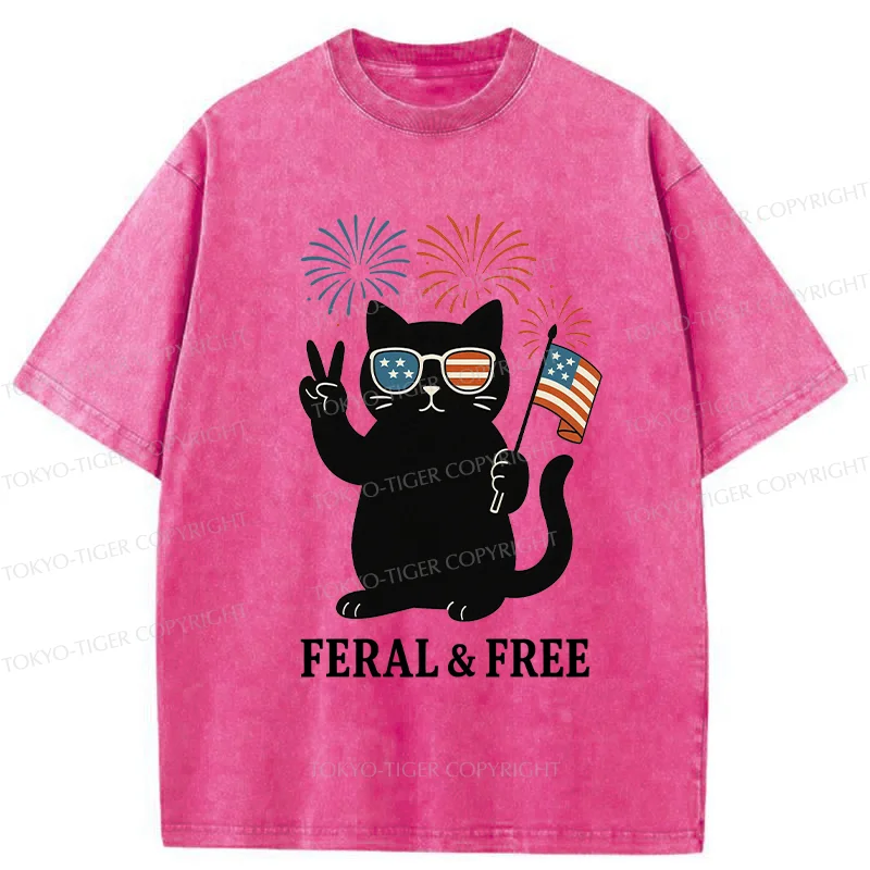 Tokyo-Tiger Cat Of FERAL & FREE Washed T-Shirt