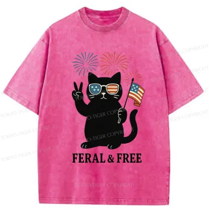 Tokyo-Tiger Cat Of FERAL & FREE Washed T-Shirt