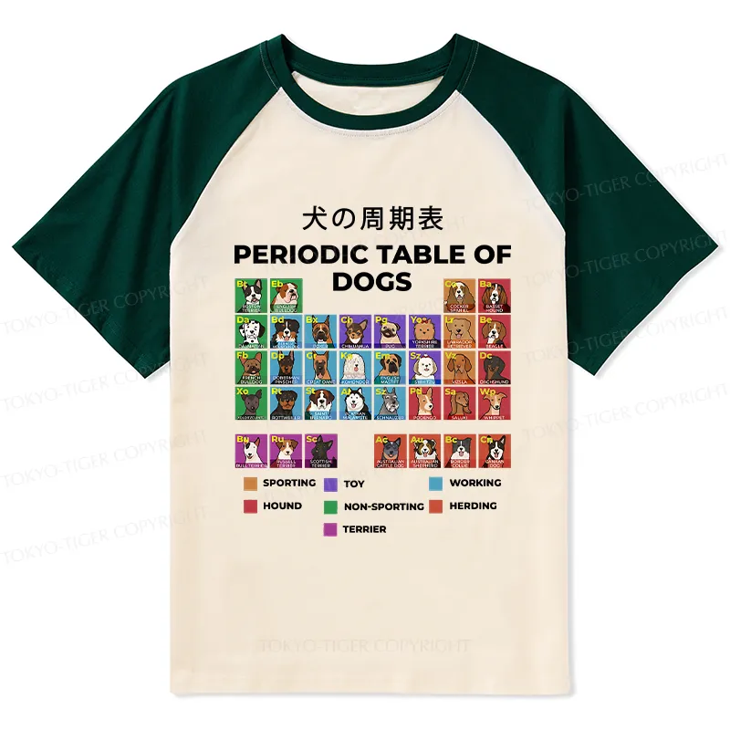 Tokyo-Tiger Periodic Table Of Dogs Raglan T-shirt