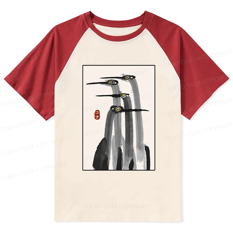 Tokyo-Tiger Japanese Crane Poster Raglan T-shirt