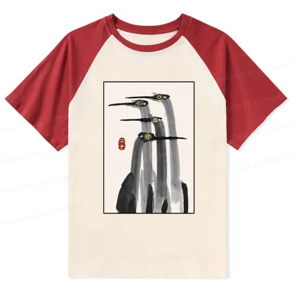 Tokyo-Tiger Japanese Crane Poster Raglan T-shirt