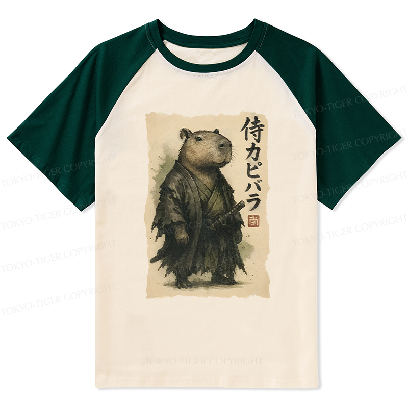 Tokyo-Tiger Capybara Samurai Raglan T-shirt