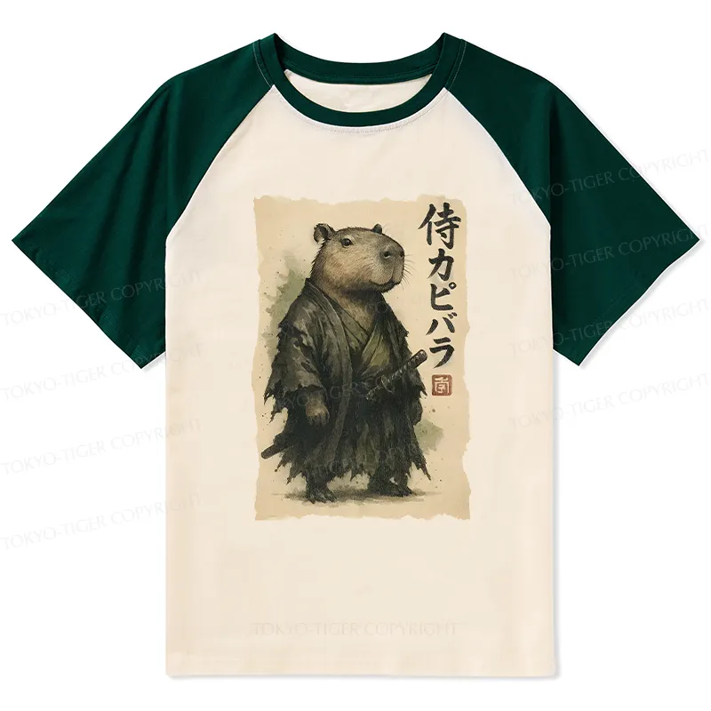 Tokyo-Tiger Capybara Samurai Raglan T-shirt
