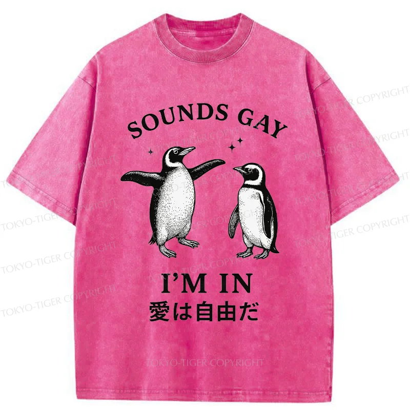 Tokyo-Tiger Loving And Free Penguins Washed T-Shirt