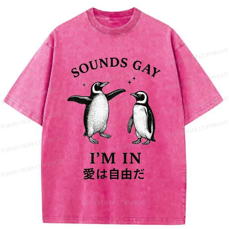 Tokyo-Tiger Loving And Free Penguins Washed T-Shirt