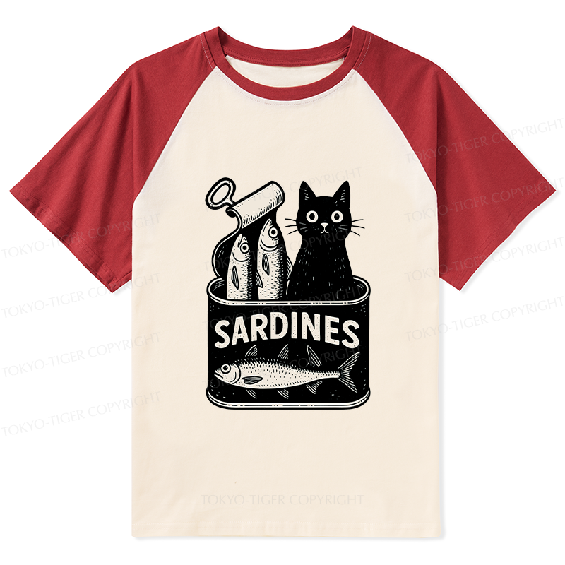 Tokyo-Tiger Cat And Canned Fish Raglan T-shirt