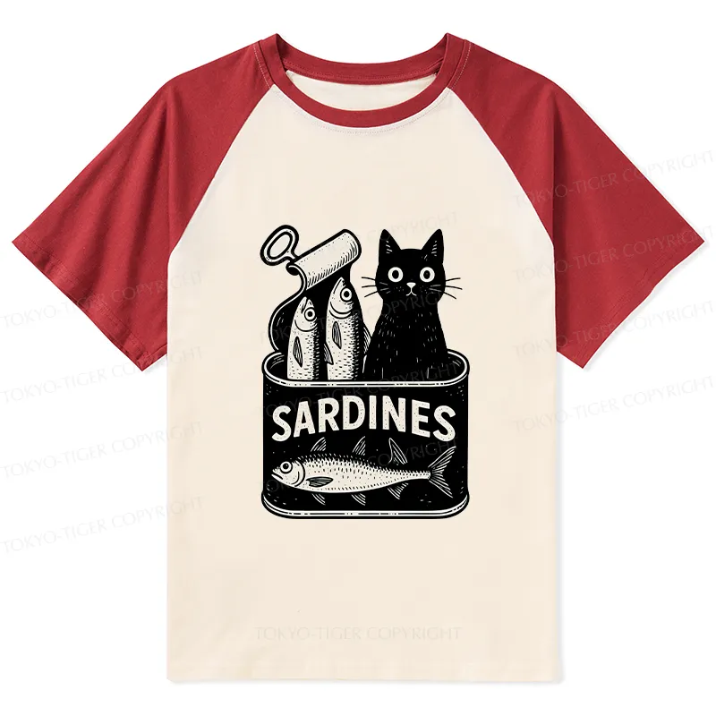 Tokyo-Tiger Cat And Canned Fish Raglan T-shirt