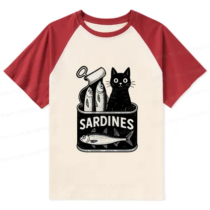 Tokyo-Tiger Cat And Canned Fish Raglan T-shirt