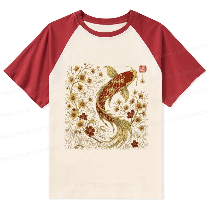 Tokyo-Tiger Vintage Sakura And Koi Raglan T-shirt Sale