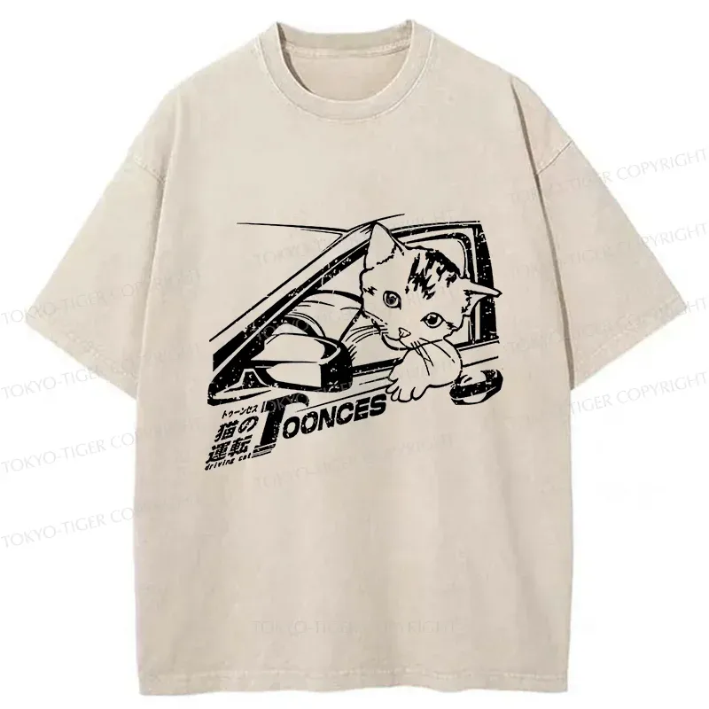 Tokyo-Tiger Kitten Is Driving Washed T-Shirt