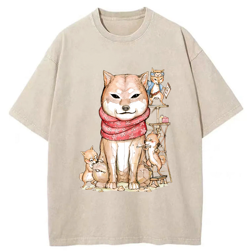 Tokyo-Tiger Japanese Akita Dog Washed T-Shirt
