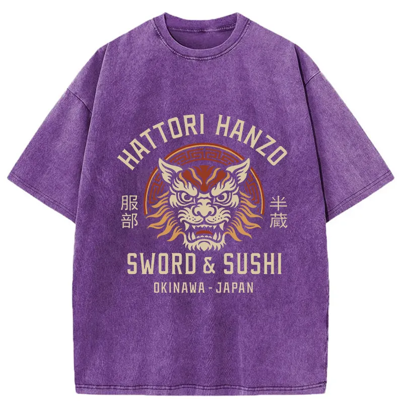 Tokyo-Tiger Hattori Lion Japanese Samurai Washed T-Shirt