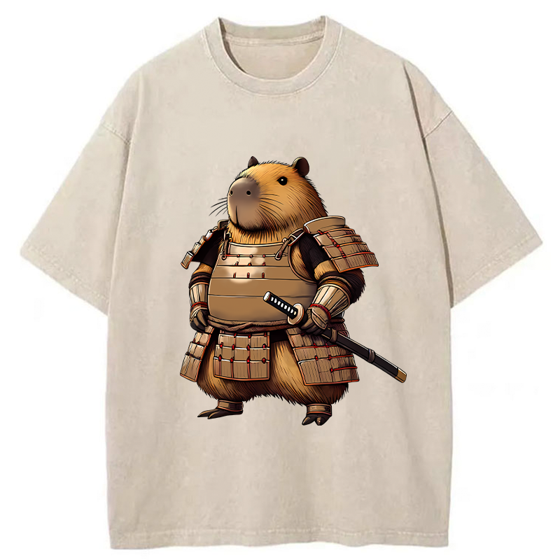 Tokyo-Tiger Capybara Samurai Japanese Washed T-Shirt