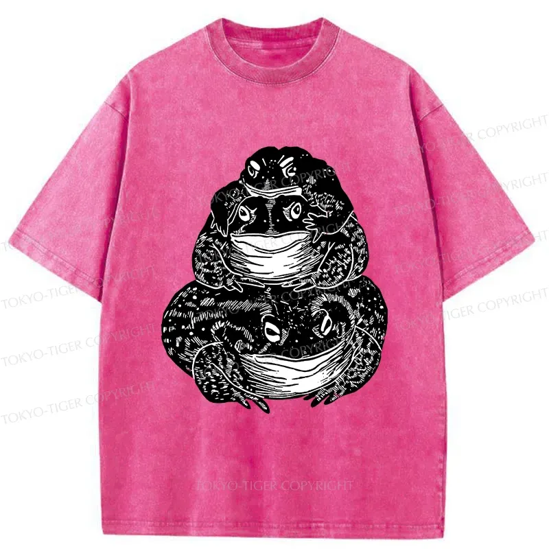 Tokyo-Tiger Stacked Together Frogs Washed T-Shirt