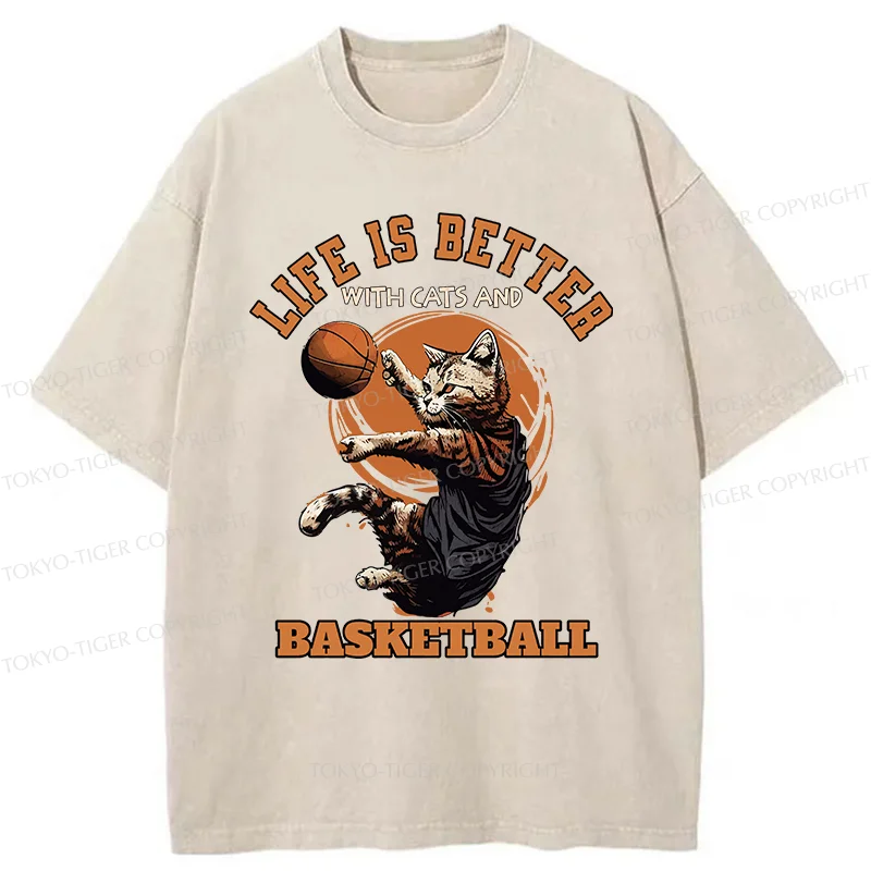 Tokyo-Tiger Kitten Is Playing Basketball Washed T-Shirt