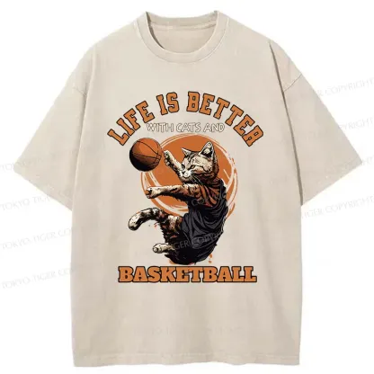 Tokyo-Tiger Kitten Is Playing Basketball Washed T-Shirt