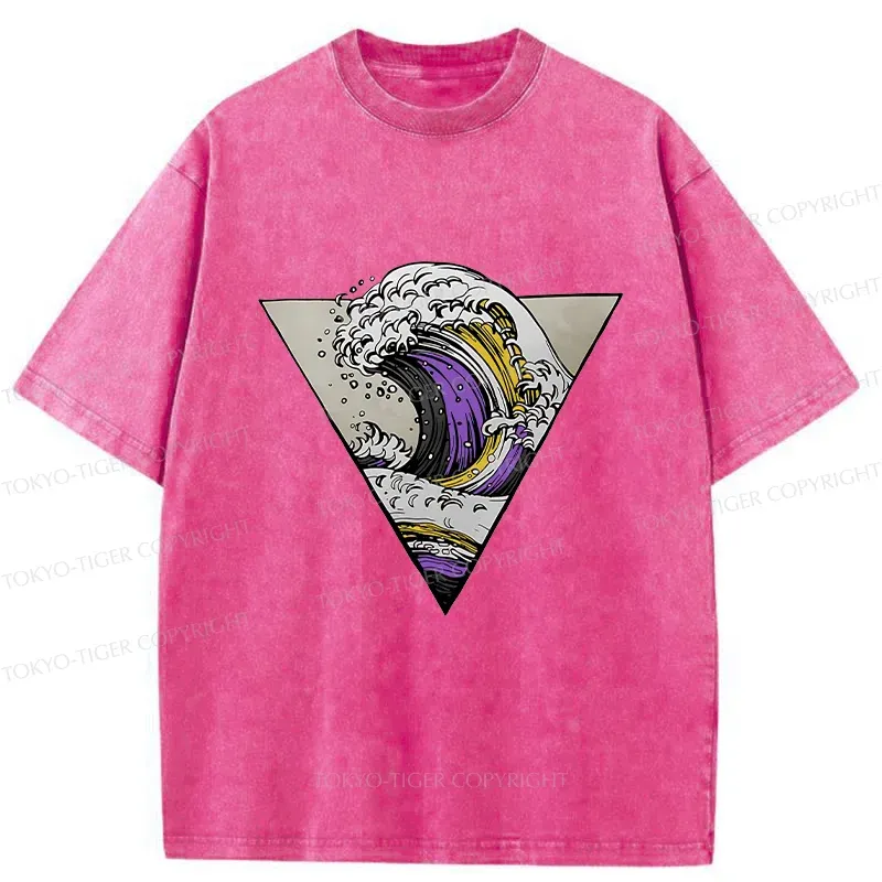 Tokyo-Tiger Colored Waves Washed T-Shirt