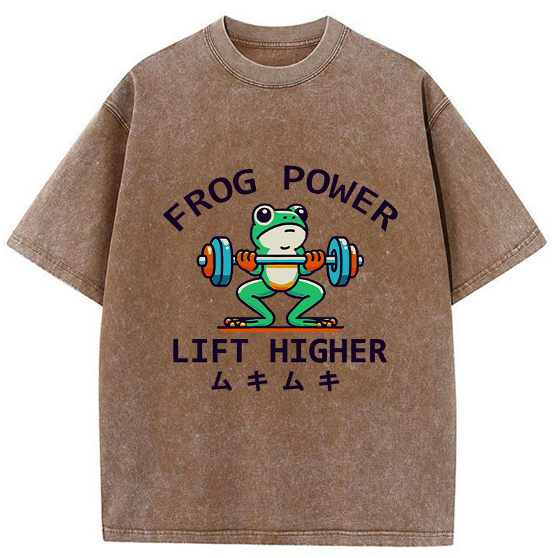 Tokyo-Tiger Muscular Weightlifting Frog Washed T-Shirt