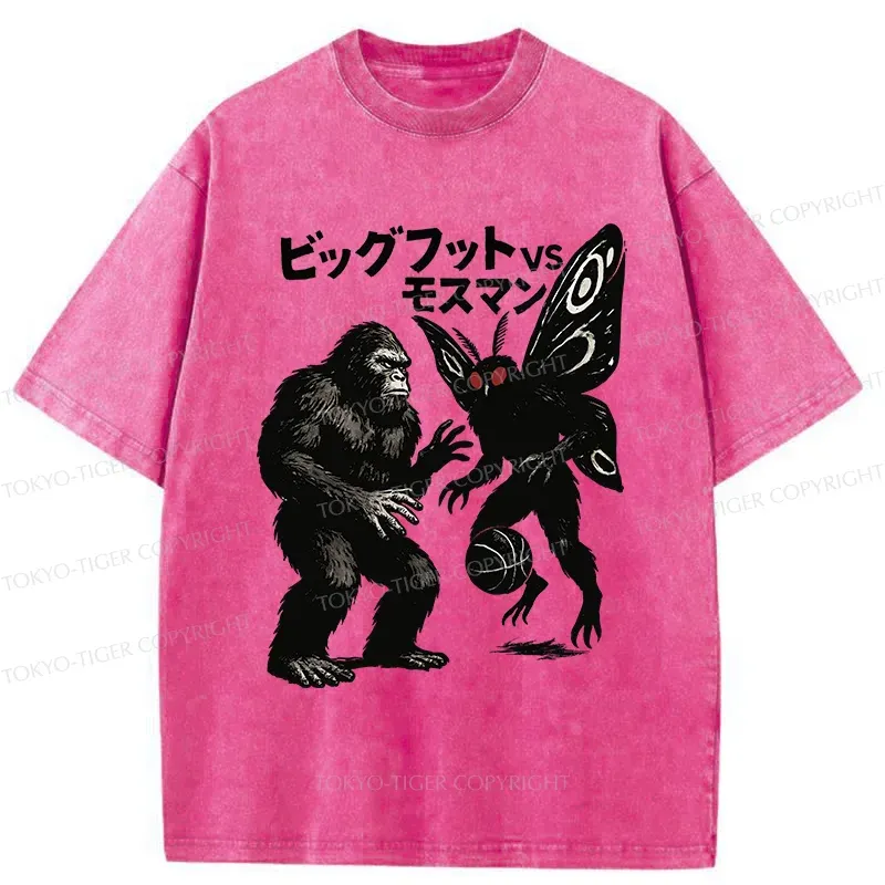 Tokyo-Tiger Battle Between Bigfoot And Mothmen Washed T-Shirt