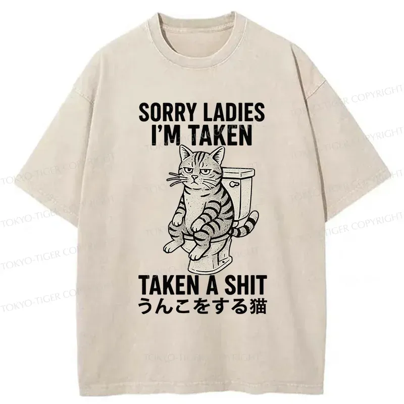 Tokyo-Tiger Cat Pooping Washed T-Shirt