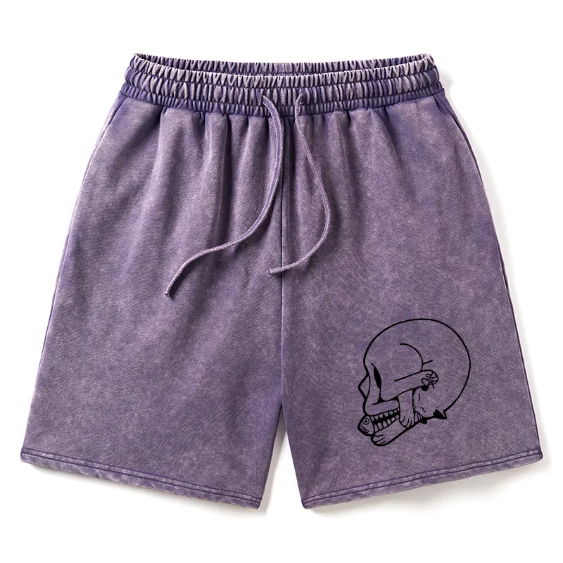 Tokyo-Tiger Funny Cat Eating Fish Washed Shorts