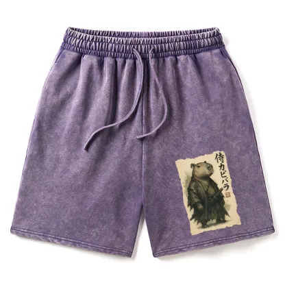 Tokyo-Tiger Capybara Samurai Washed Shorts