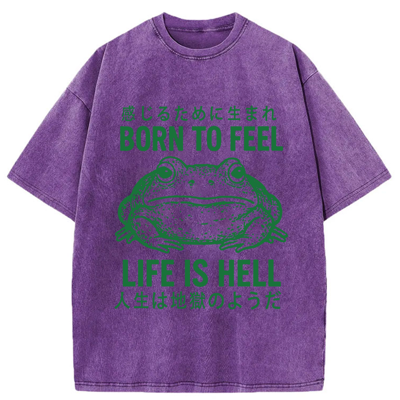 Tokyo-Tiger Life Is Hell Funny Frog Washed T-Shirt