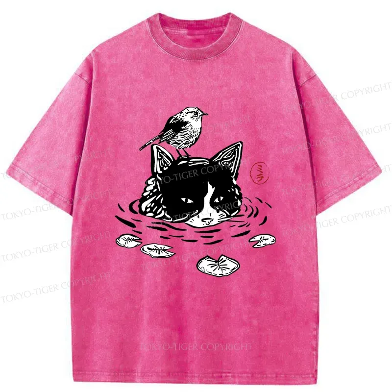 Tokyo-Tiger Cat Taking A Bath Washed T-Shirt